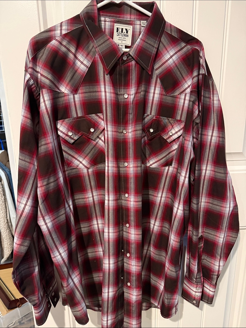 Ely Cattleman Red and Black Plaid Western Snap Shirt